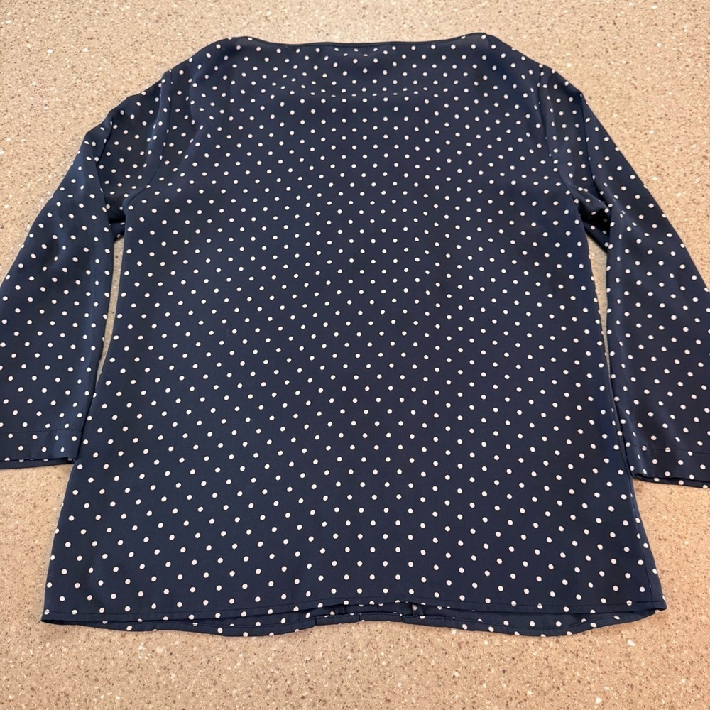 Loft Women's Size Small Blouse Top Short 3/4 Sleeve Blue Polyester Round Neck - Picture 7 of 8